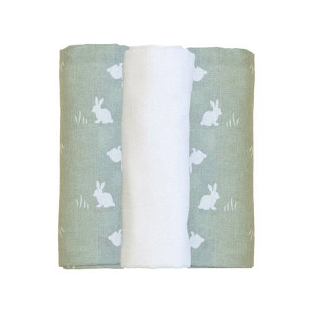 Lot de  3 langes bébé - motif lapin Vert 1 - vertbaudet enfant 
