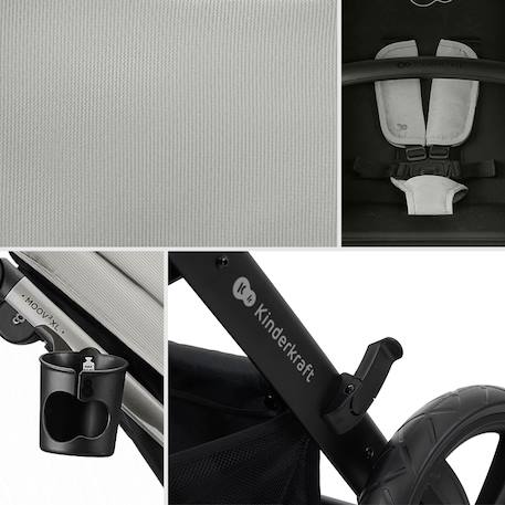 Poussette 3 en 1 Kinderkraft MOOV 2 XL avec Siège 2 en 1 Convertible, Nacelle XL, Roues Gonflables et MINK PRO i-Size Gris+Noir 4 - vertbaudet enfant 