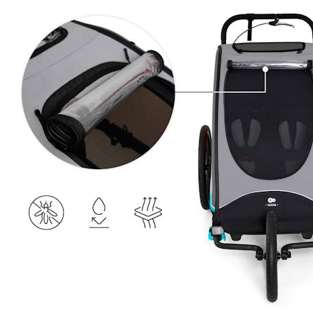 Remorque Vélo NAVA 3 en 1 avec Fonction Poussette Jogging, Roues Gonflables et Suspension Réglable Bleu+Orange 4 - vertbaudet enfant 