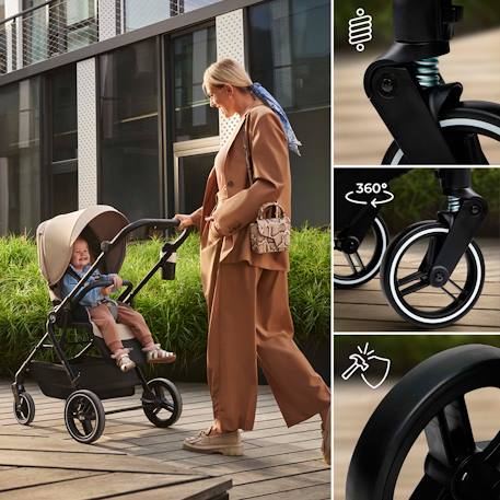 Poussette Kinderkraft YOXI réversible face ou dos route, pliage avec siège, roues increvables et accessoires inclus Beige+Gris+Noir+Vert 15 - vertbaudet enfant 