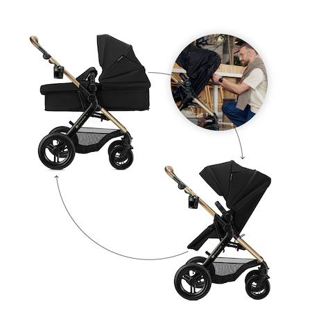 Poussette 3 en 1 Kinderkraft MOOV 2 XL avec Siège 2 en 1 Convertible, Nacelle XL, Roues Gonflables et MINK PRO i-Size Gris+Noir 9 - vertbaudet enfant 