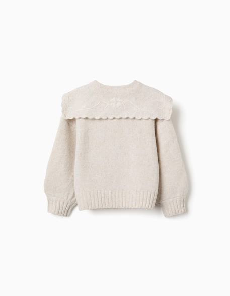 Cardigan en maille avec col brodé Beige clair 2 - vertbaudet enfant 