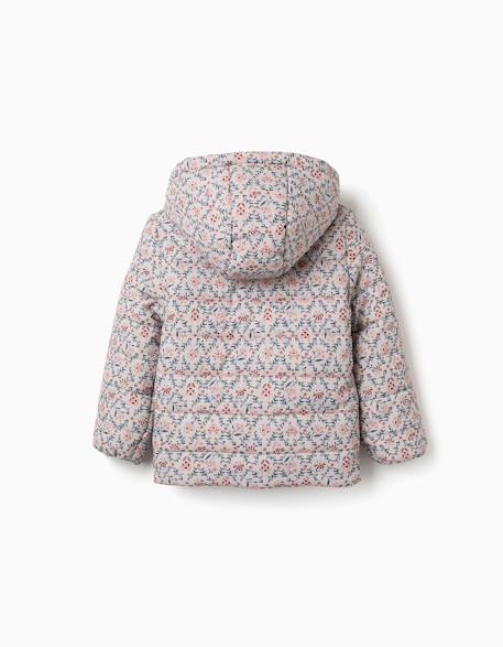Doudoune floral avec capuche et doublure en peluche douce synthétique Beige clair 3 - vertbaudet enfant 