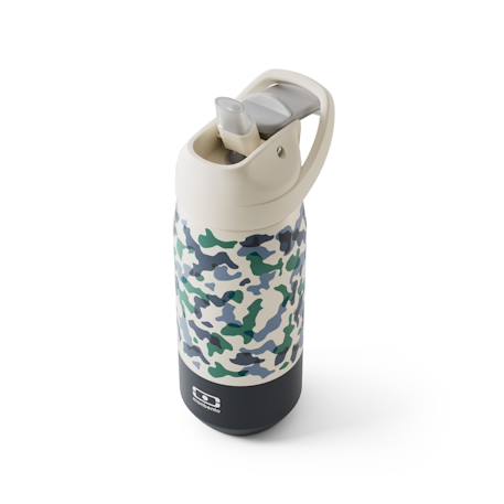 Gourde isotherme avec paille 550ml slide m Bleu camo+Rose leopard 2 - vertbaudet enfant 