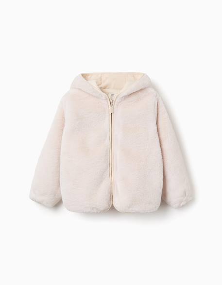 Veste en peluche à capuche et poches Beige clair 1 - vertbaudet enfant 
