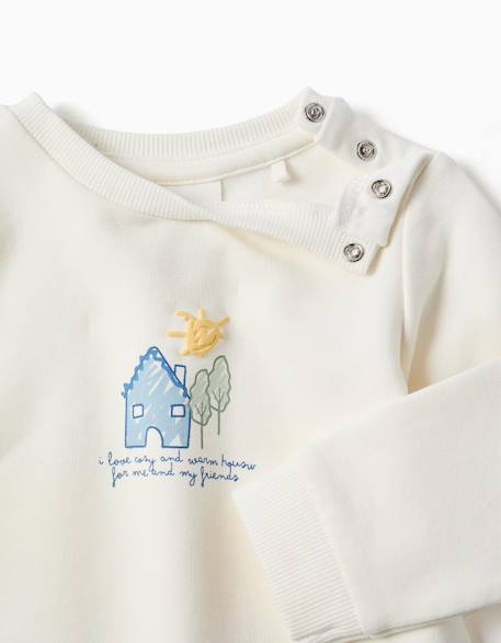 Sweat en coton peigné avec imprimé maison Blanc 3 - vertbaudet enfant 