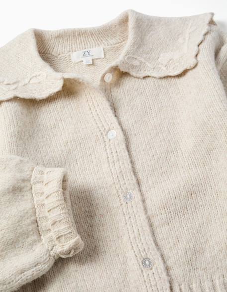 Cardigan en maille avec col brodé Beige clair 3 - vertbaudet enfant 