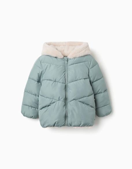 Doudoune avec capuche et doublure en peluche douce synthétique Vert 2 - vertbaudet enfant 