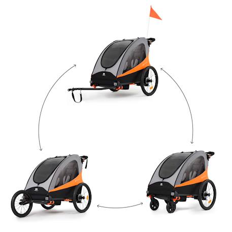 Remorque Vélo NAVA 3 en 1 avec Fonction Poussette Jogging, Roues Gonflables et Suspension Réglable Bleu+Orange 8 - vertbaudet enfant 