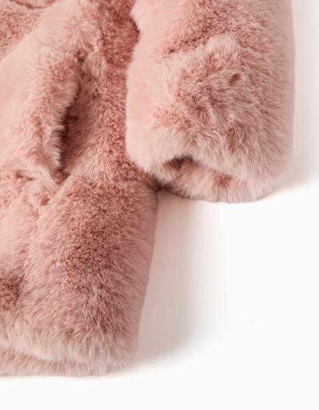 Manteau en peluche douce synthétique à capuche et doublure Rose clair 4 - vertbaudet enfant 