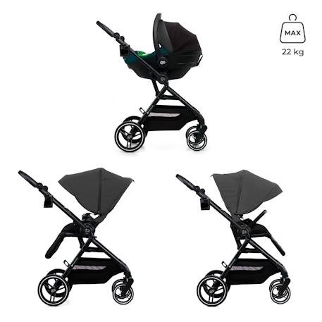Poussette Kinderkraft YOXI réversible face ou dos route, pliage avec siège, roues increvables et accessoires inclus Beige+Gris+Noir+Vert 8 - vertbaudet enfant 