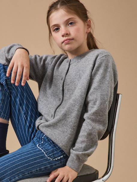 Cardigan en cachemire fille Gris chine moyen+Rose chine 1 - vertbaudet enfant 