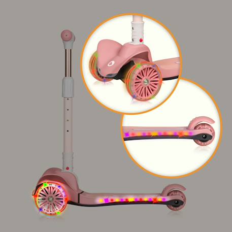 Trottinette enfant 3 roues avec roues led et hauteur réglable - dès 3 ans Green lime+Orange black+Pink rose 17 - vertbaudet enfant 