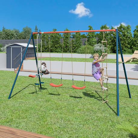 Portique balançoire métal 2,20 m axion maho - 5 enfants Bleu/corail 6 - vertbaudet enfant 