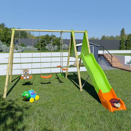 Portique balançoire techwood optima 2,30 m avec toboggan pour enfants Bois 6 - vertbaudet enfant 