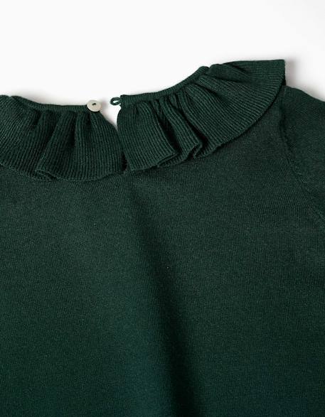 Pull en maille avec col à volants Blanc+Vert foncé 6 - vertbaudet enfant 