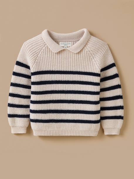 Pull laine mérinos bébé - cyrillus x les 3 tricoteurs Marine/ecru 1 - vertbaudet enfant 