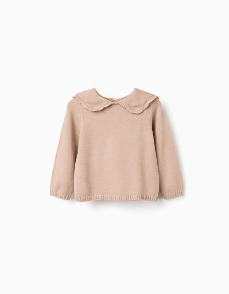 Pull en maille avec col festonné Beige clair 1 - vertbaudet enfant 