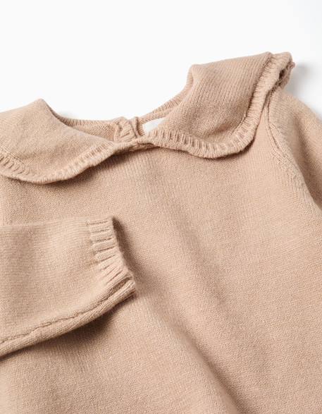 Pull en maille avec col festonné Beige clair 3 - vertbaudet enfant 