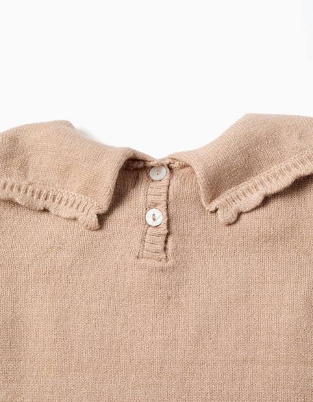 Pull en maille avec col festonné Beige clair 4 - vertbaudet enfant 