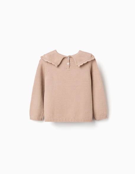Pull en maille avec col festonné Beige clair 2 - vertbaudet enfant 