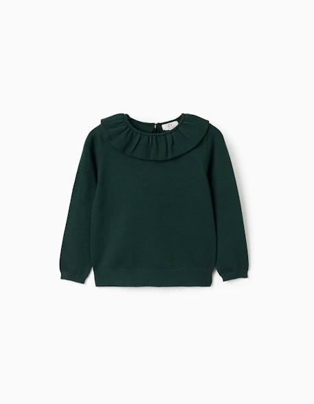 Pull en maille avec col à volants Blanc+Vert foncé 4 - vertbaudet enfant 