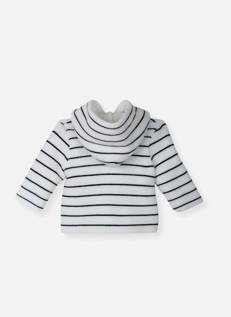 Manteau bébé à capuche en tricot Curry+Ecru rayé marine+Marine rayé écru+Pétunia 6 - vertbaudet enfant 