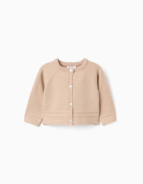 Cardigan en maille avec extrémités festonnées b&s Beige clair 1 - vertbaudet enfant 