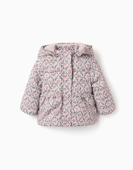 Doudoune floral avec capuche et doublure en peluche douce synthétique Beige clair 1 - vertbaudet enfant 