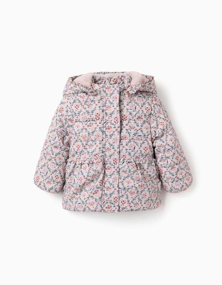 Doudoune floral avec capuche et doublure en peluche douce synthétique Beige clair 2 - vertbaudet enfant 