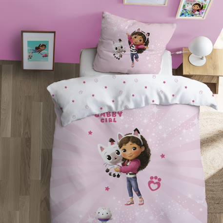Parure de lit imprimée 100% coton, gabby et la maison magique tendresse Rose 1 - vertbaudet enfant 
