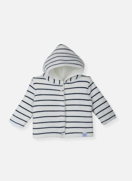 Manteau bébé à capuche en tricot Curry+Ecru rayé marine+Marine rayé écru+Pétunia 5 - vertbaudet enfant 