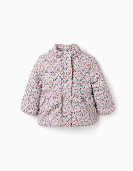 Doudoune floral avec capuche et doublure en peluche douce synthétique Beige clair 3 - vertbaudet enfant 