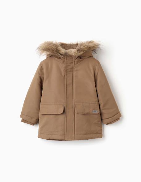 Parka à capuche avec doublure en sherpa Gris 1 - vertbaudet enfant 