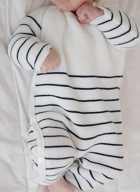 Combinaison bébé marinière Ecru rayé marine+Ecru rayé marine + coquelicot+Ecru rayé marine+curry+Ecru rayée pétunia+Marine rayé écru+Pétunia rayé écru 2 - vertbaudet enfant 