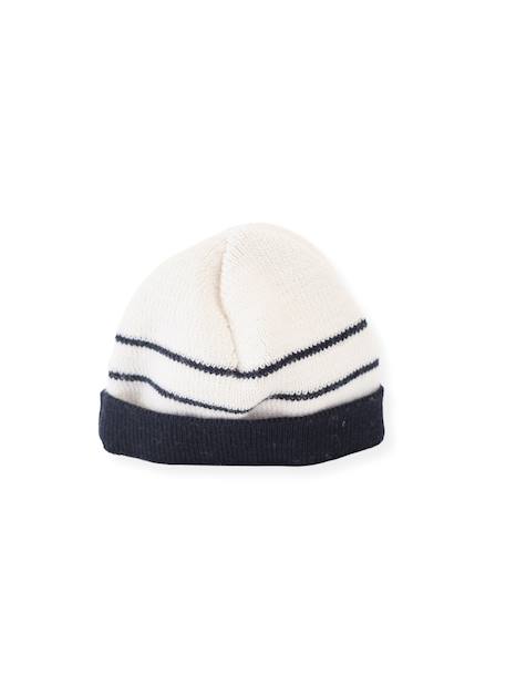 Bonnet bébé à revers petits marins Écru rayé marine 2 - vertbaudet enfant 