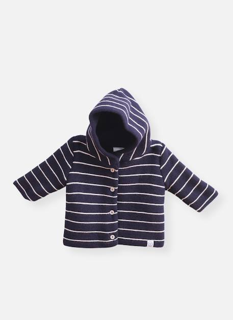 Manteau bébé à capuche en tricot Curry+Ecru rayé marine+Marine rayé écru+Pétunia 8 - vertbaudet enfant 