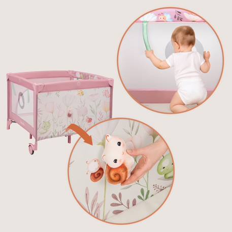 Parc bébé mille 100 x 100 cm avec matelas haute densité, roulettes et jouets à velcro Grey beige+Grey green+Pink 15 - vertbaudet enfant 