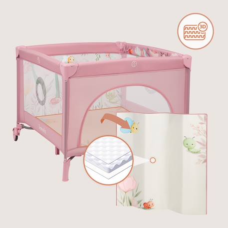 Parc bébé mille 100 x 100 cm avec matelas haute densité, roulettes et jouets à velcro Grey beige+Grey green+Pink 14 - vertbaudet enfant 