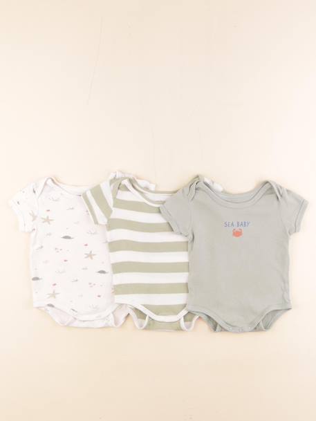 Lot de 3 bodies en coton - 9 mois Vert 1 - vertbaudet enfant 