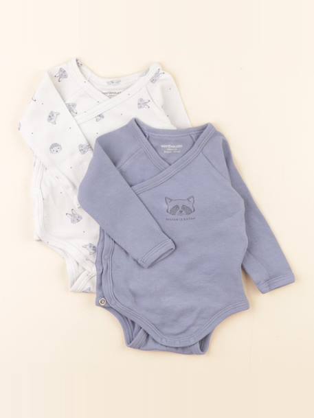 Lot de 2 bodies en coton - 3 mois Blanc, bleu 1 - vertbaudet enfant 