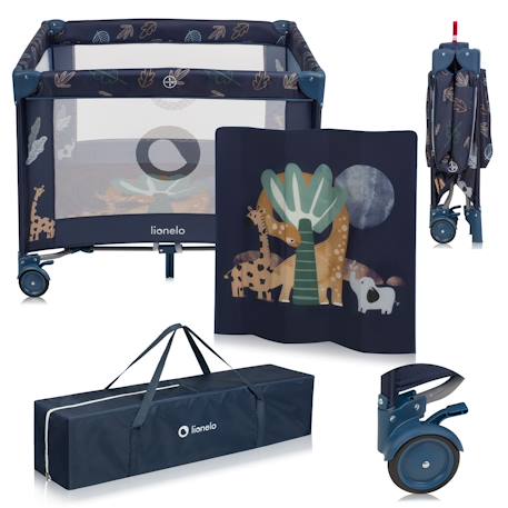 Parc bébé bonnie 100 x 96 cm avec matelas, roulettes et sac de transport Beige sand+Blue navy+Grey stone 7 - vertbaudet enfant 