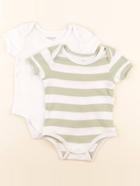 Lot de 2 bodies en coton - 9 mois Blanc, vert 1 - vertbaudet enfant 