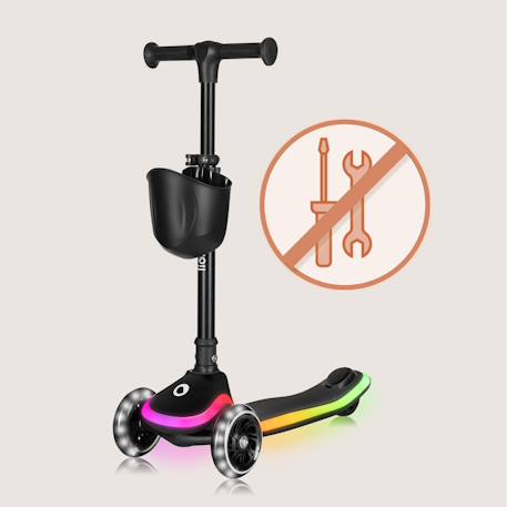 Trottinette 3 roues mey pliable avec roues lumineuses, hauteur réglable et panier Beige sand+Black onyx+Pink rose 11 - vertbaudet enfant 