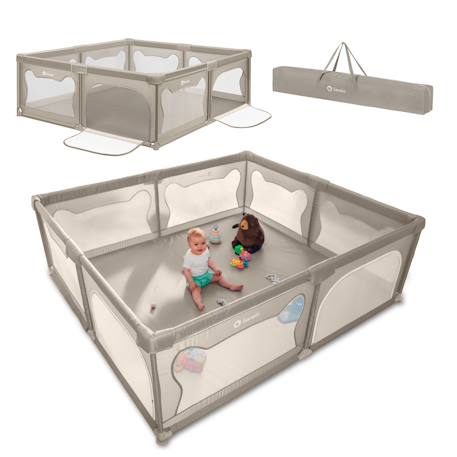 Grand parc bébé willow xl avec côtés en maille et grille de protection Beige sand+Grey concrete 1 - vertbaudet enfant 