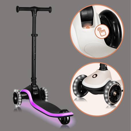 Trottinette 3 roues mey pliable avec roues lumineuses, hauteur réglable et panier Beige sand+Black onyx+Pink rose 9 - vertbaudet enfant 