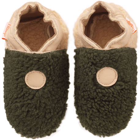 Chaussons bébé cuir souple bouclettes kaki-beige Vert 2 - vertbaudet enfant 