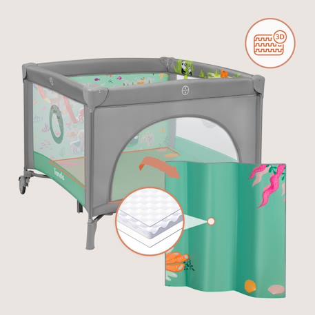 Parc bébé mille 100 x 100 cm avec matelas haute densité, roulettes et jouets à velcro Grey beige+Grey green+Pink 8 - vertbaudet enfant 