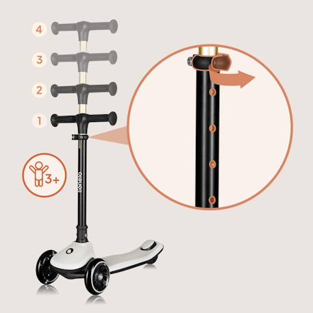 Trottinette 3 roues mey pliable avec roues lumineuses, hauteur réglable et panier Beige sand+Pink rose 4 - vertbaudet enfant 