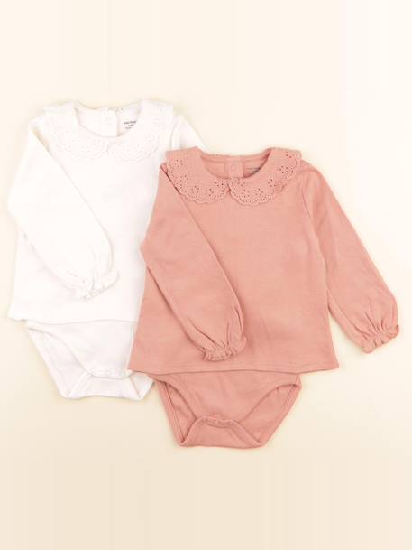 Lot de 2 bodies en coton - 12 mois Beige, rose 1 - vertbaudet enfant 